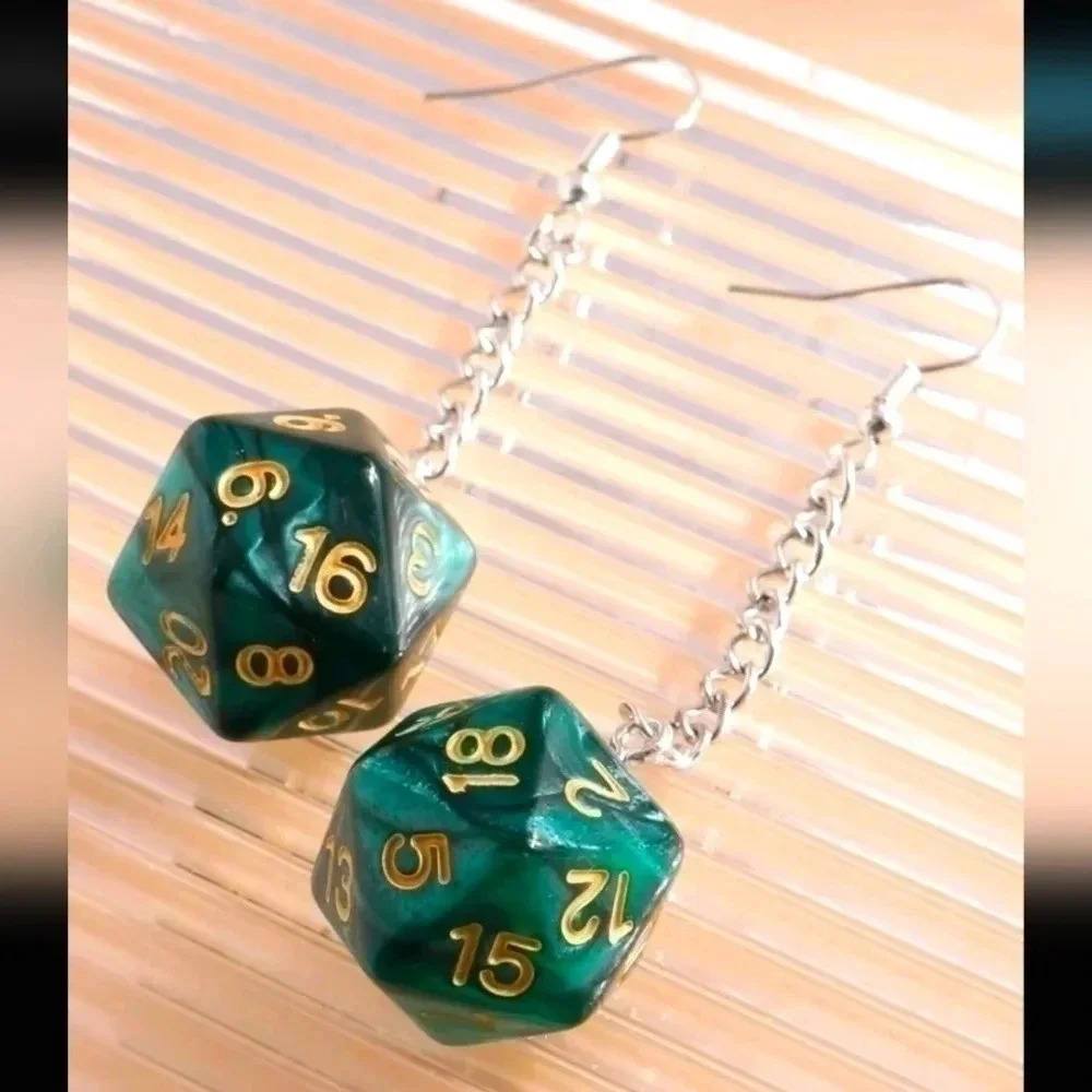DND roll20 dungeons and dragons Pathfinder green dice 🎲 earrings jewelry